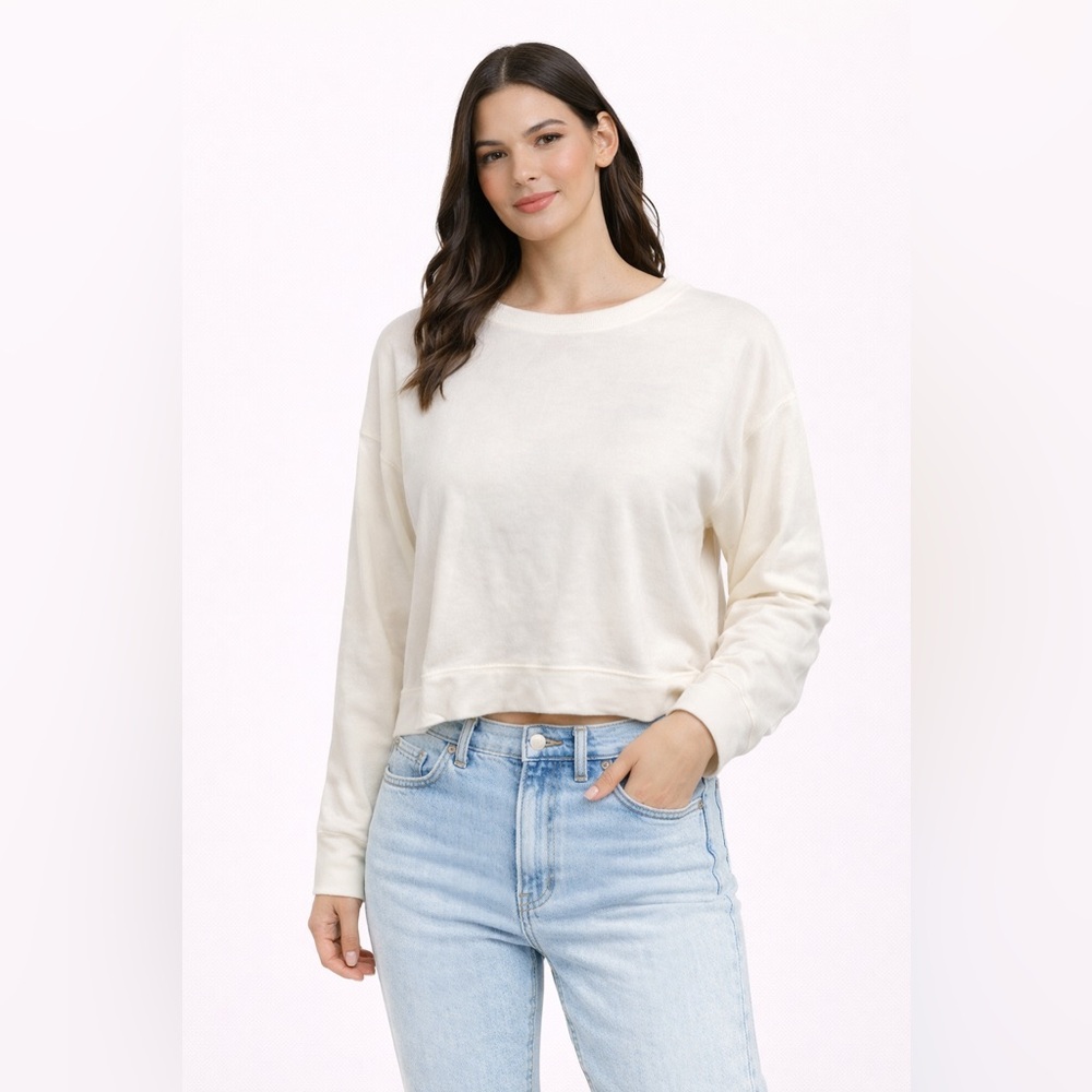 Zara Ivory‎ Basic Cropped Style Sweatshirt